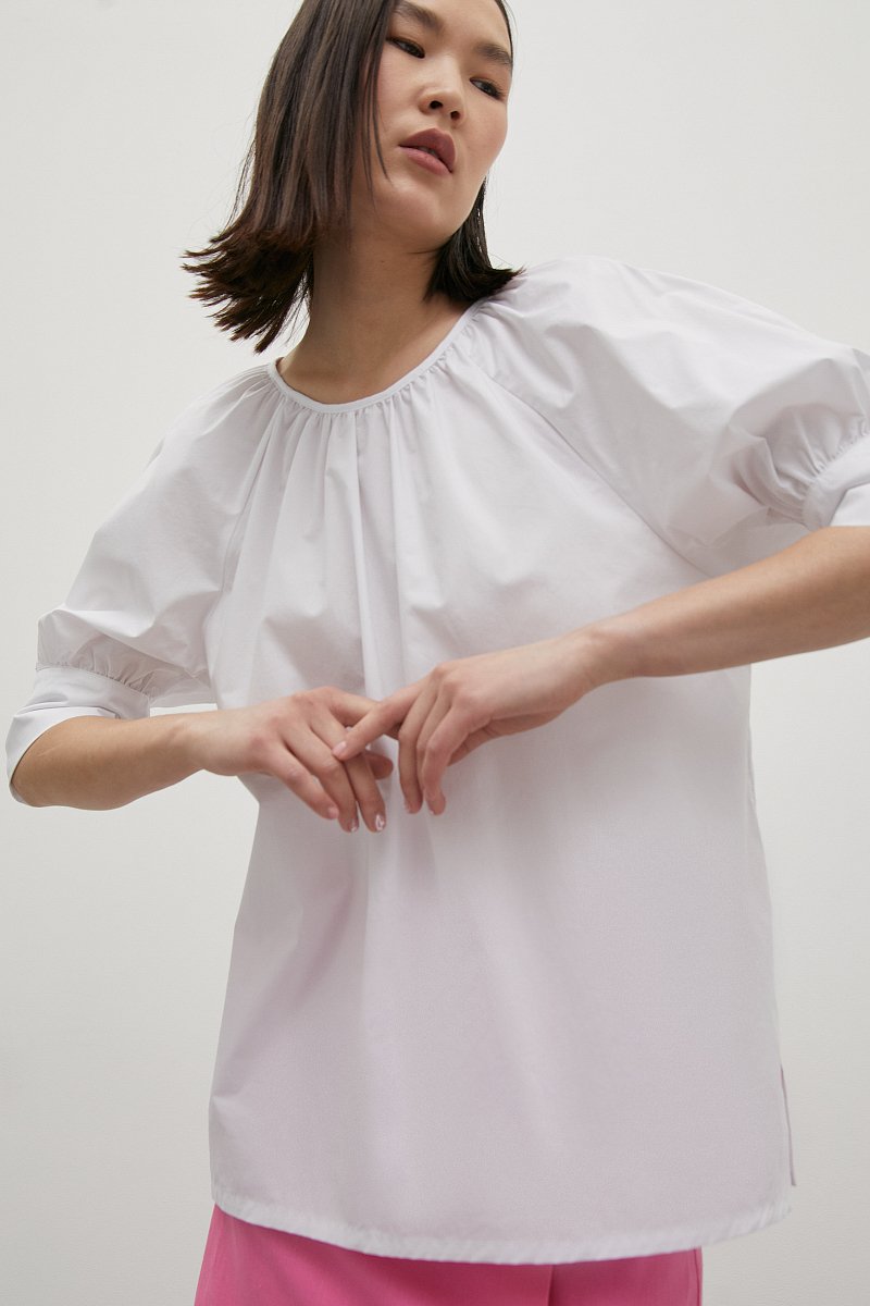 Блузка с объемными рукавами из хлопка, Модель FSD110147, Фото №3