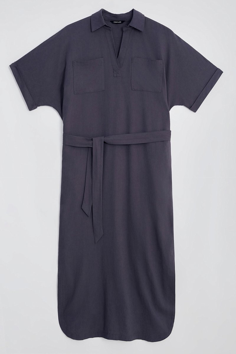 Платье из льна с коротким рукавом и поясом, Модель FSD110122, Фото №7