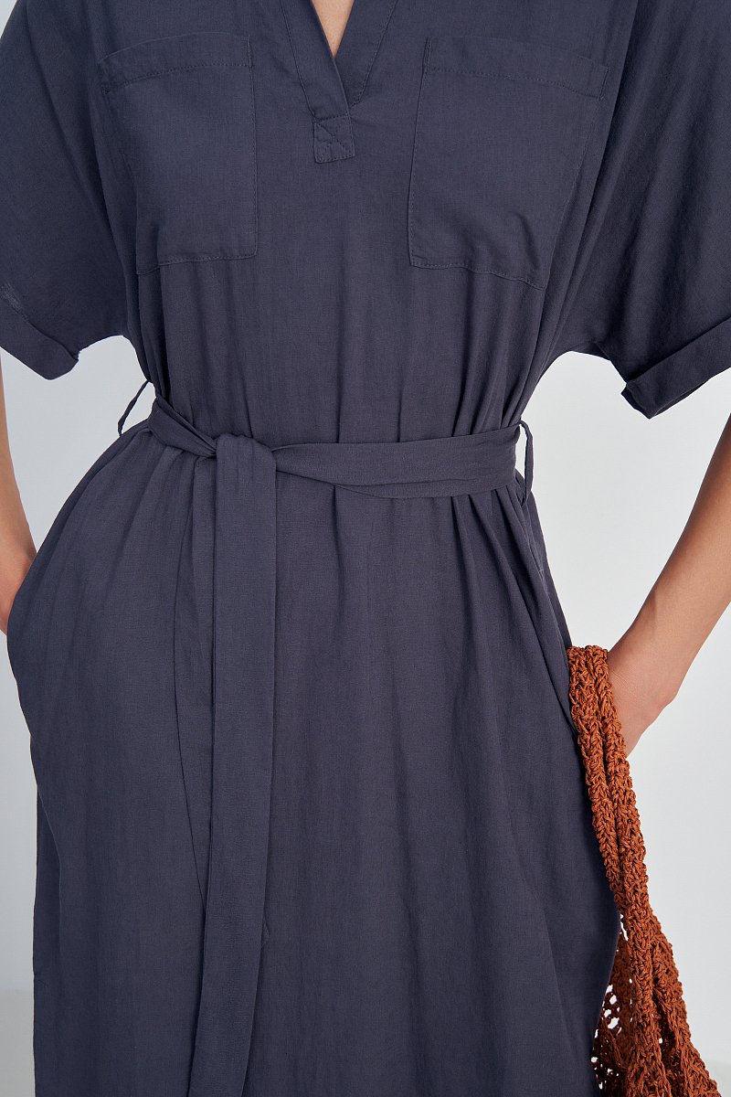 Платье из льна с коротким рукавом и поясом, Модель FSD110122, Фото №2
