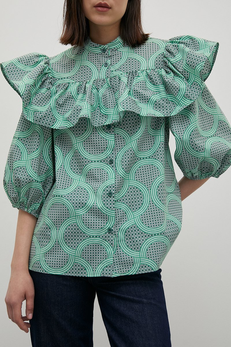 Блузка с воланом из хлопка, Модель FSD11001R, Фото №3