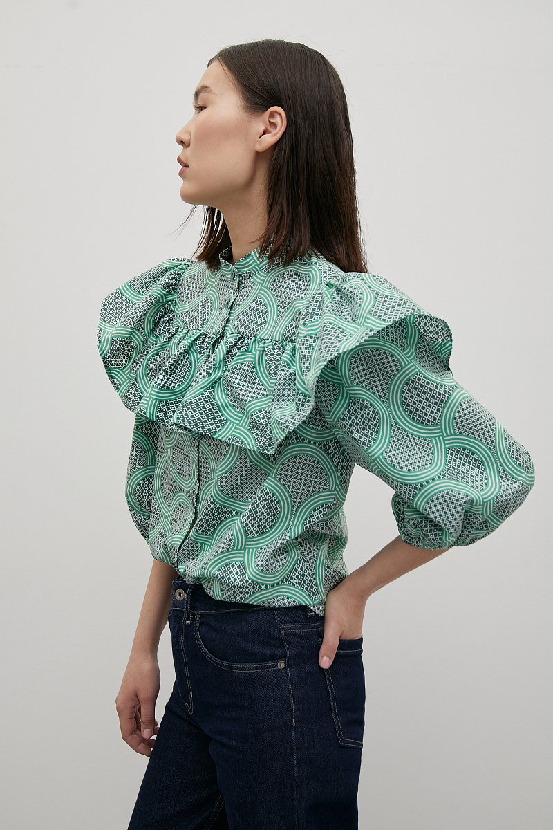 Блузка с воланом из хлопка, Модель FSD11001R, Фото №4