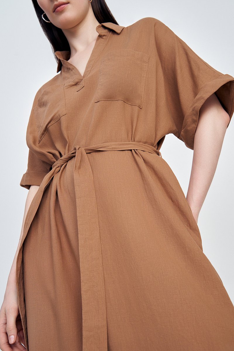 Платье изо льна с коротким рукавом и поясом, Модель FSD110122, Фото №2