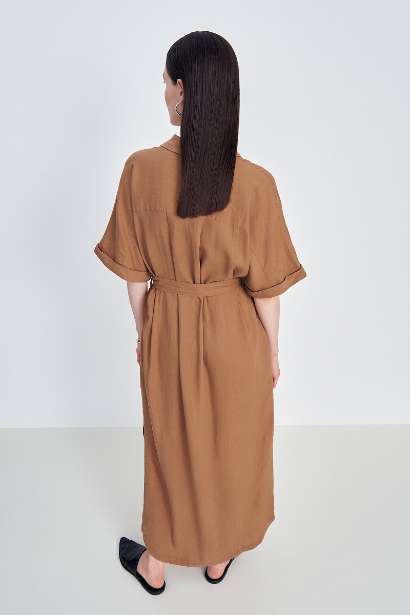 Платье изо льна с коротким рукавом и поясом, Модель FSD110122, Фото №4