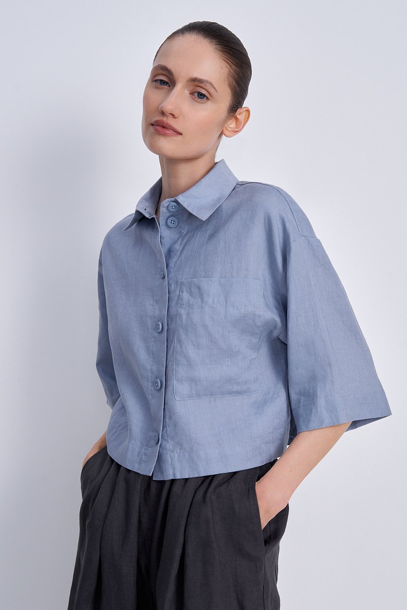 Рубашка изо льна с коротким рукавом, Модель FSE110131, Фото №1