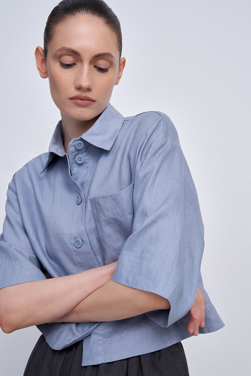 Рубашка из льна с коротким рукавом, Модель FSE110131, Фото №3