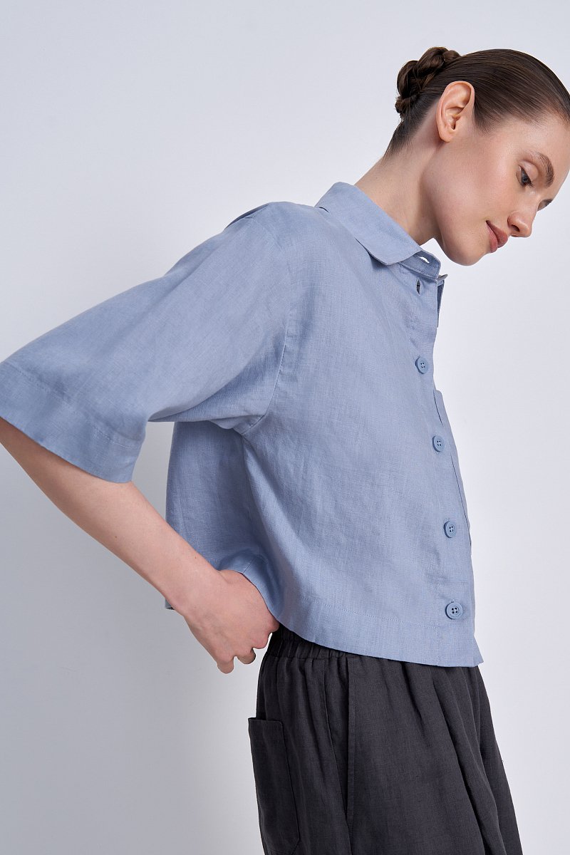 Рубашка изо льна с коротким рукавом, Модель FSE110131, Фото №4