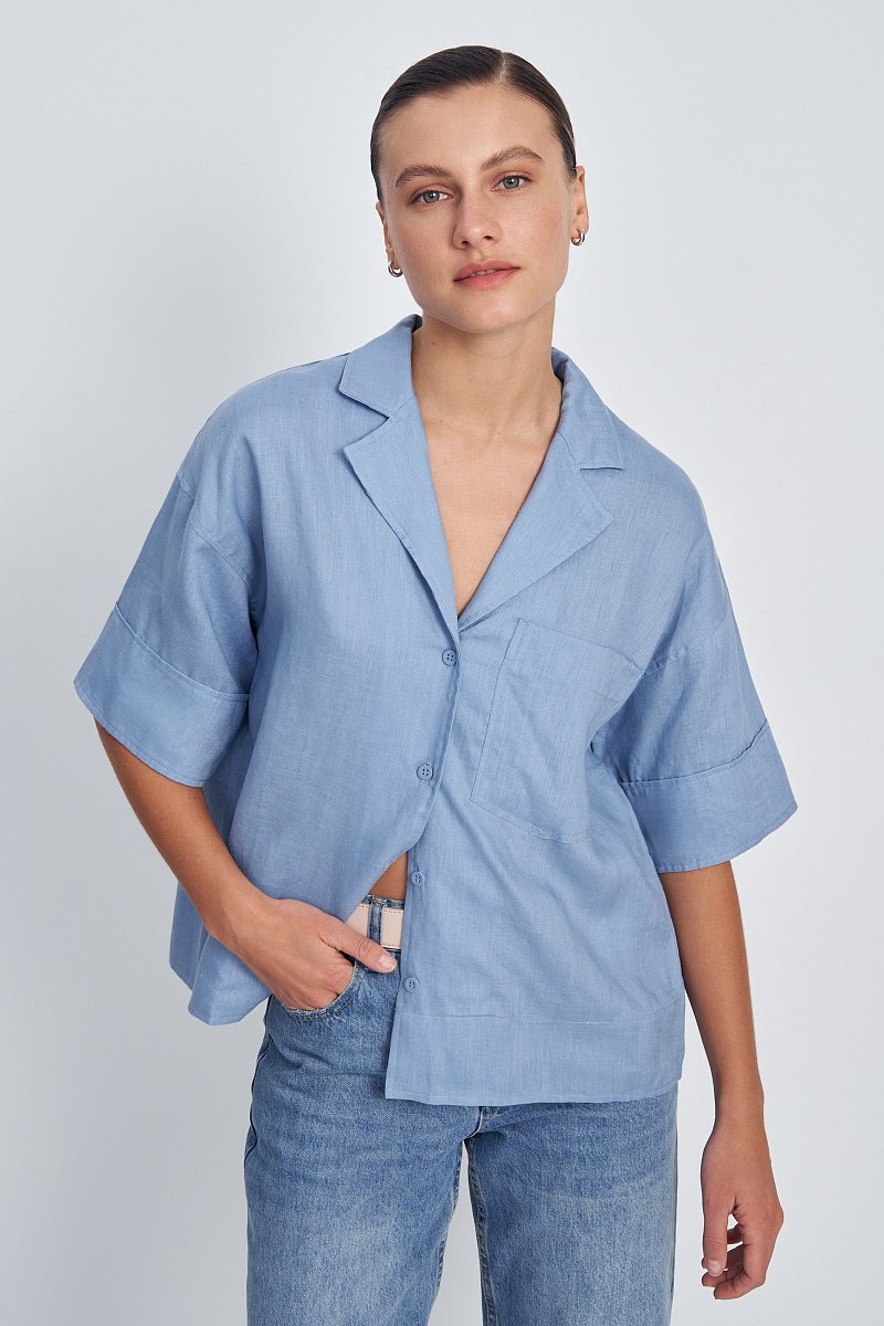 Блузка из льна свободного кроя, Модель FSE110137, Фото №1