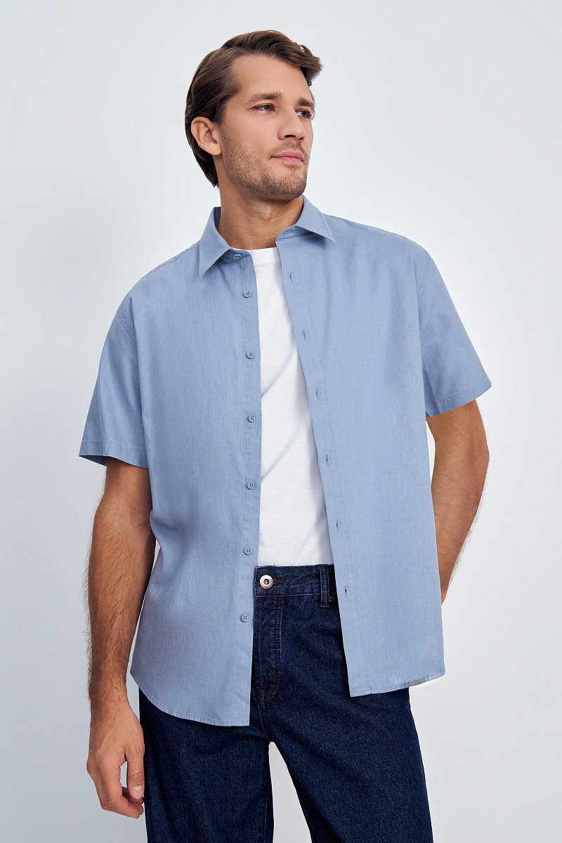 Рубашка изо льна с коротким рукавом, Модель FSE210111, Фото №1