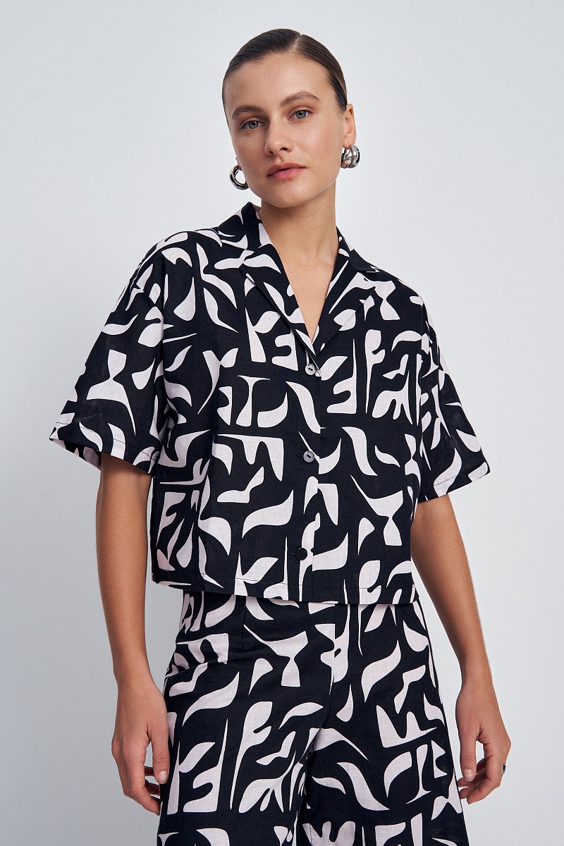 Рубашка женская с принтом изо льна, Модель FSE11009, Фото №1