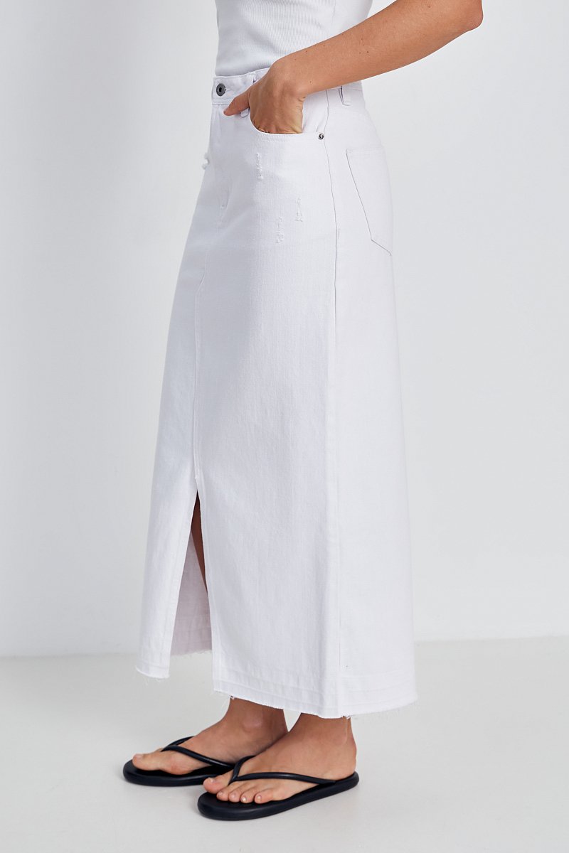 Джинсовая юбка миди с разрезом, Модель FSE15009, Фото №4
