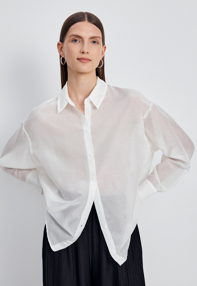 Блузка из хлопка и шелка с отложным воротником