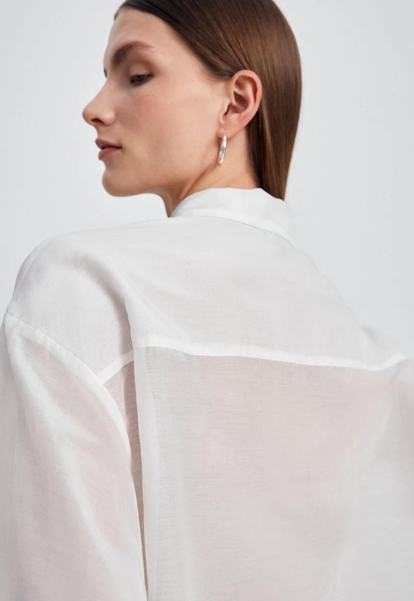 Блузка из хлопка и шелка с отложным воротником, Модель FSE110245, Фото №6