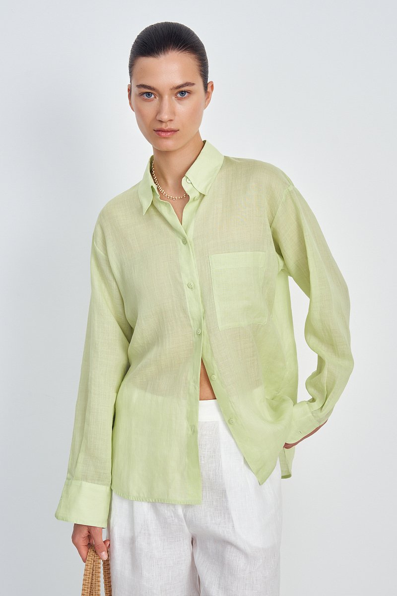 Рубашка изо льна с карманом, Модель FSE11051, Фото №1
