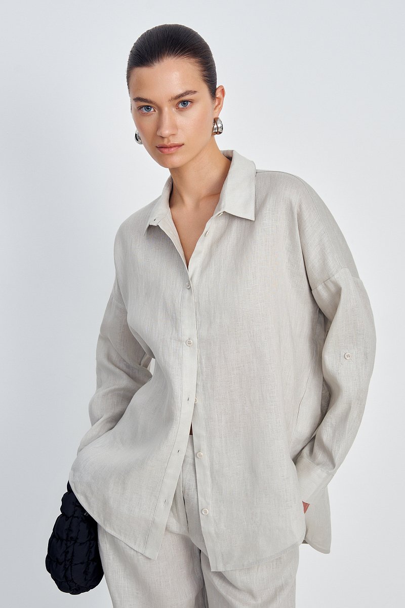 Рубашка из льна свободного кроя, Модель FSE110249, Фото №1