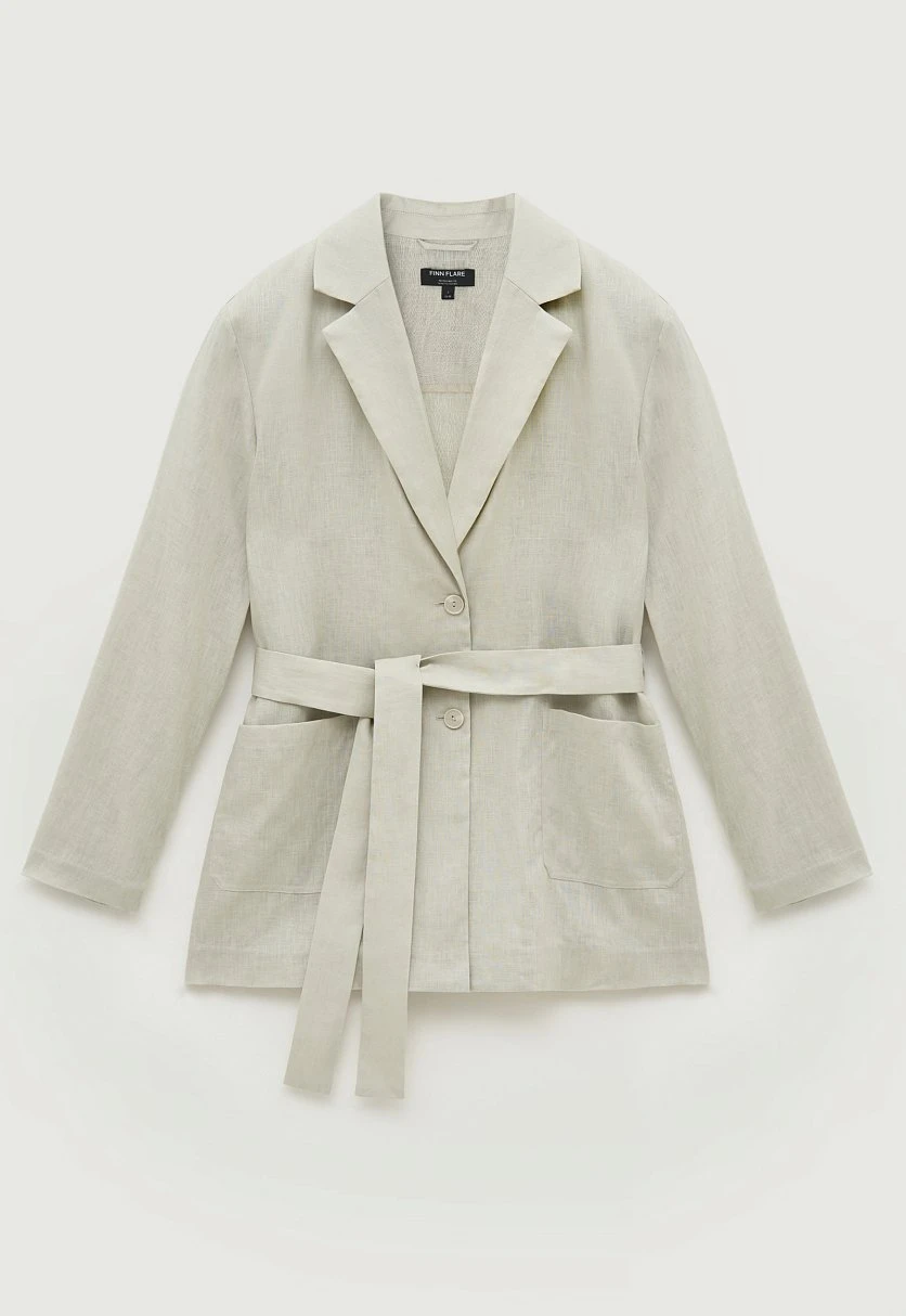 Жакет изо льна с поясом и карманами, Модель FSE110270, Фото №8