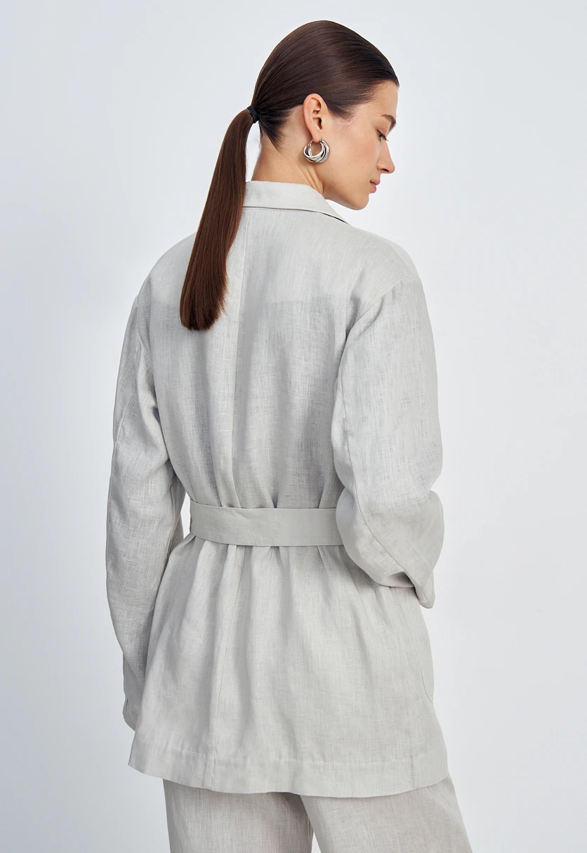 Жакет изо льна с поясом и карманами, Модель FSE110270, Фото №5