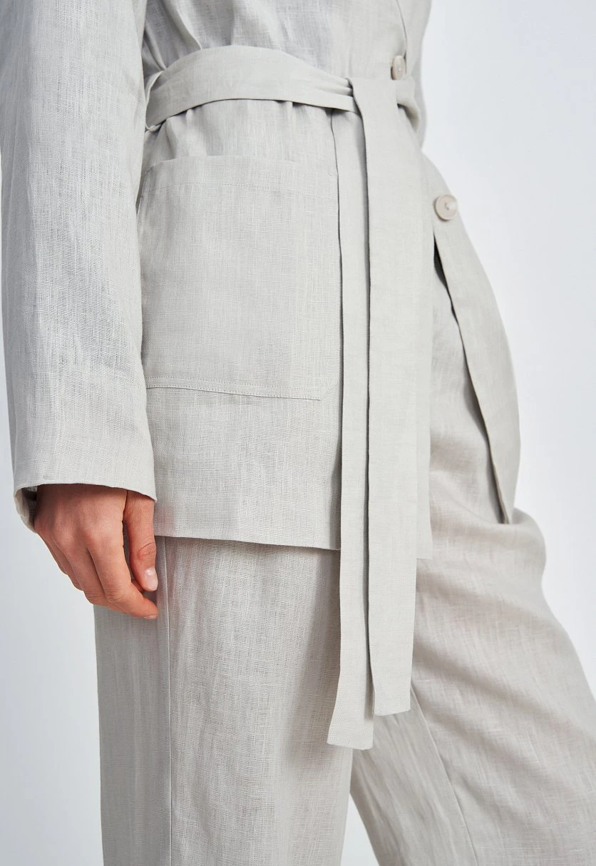 Жакет изо льна с поясом и карманами, Модель FSE110270, Фото №6