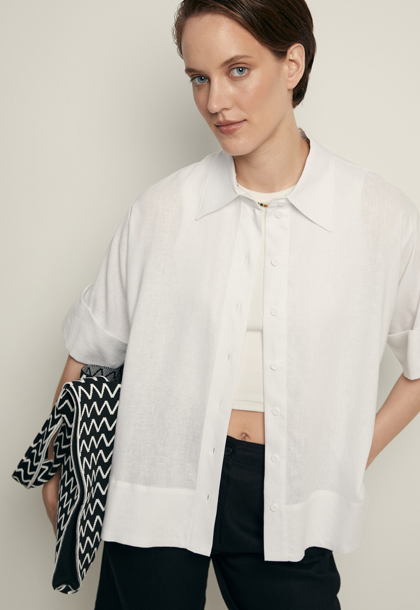 Блузка свободного кроя с добавлением льна Блузка свободного кроя с добавлением льна