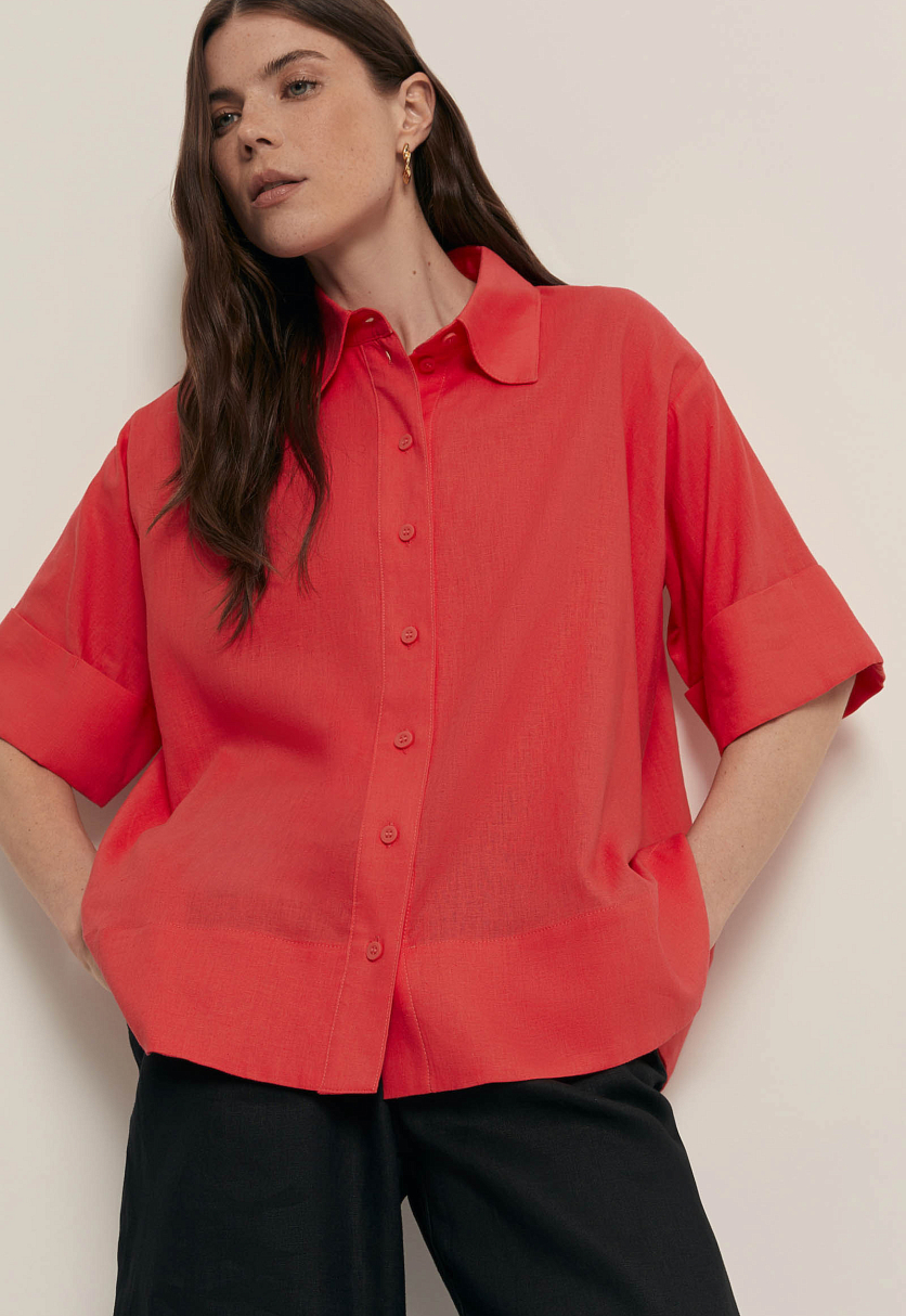 Блузка свободного кроя с добавлением льна