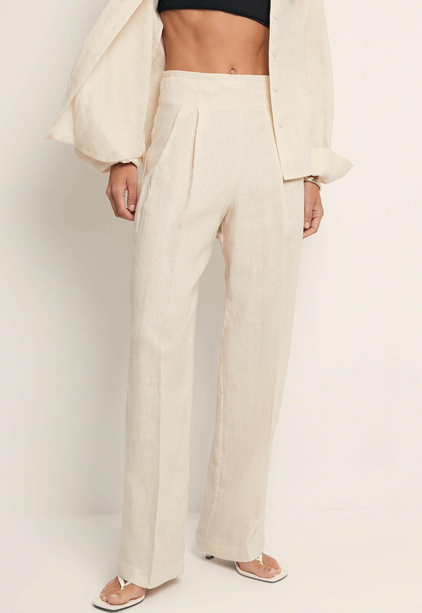 Брюки изо льна широкого силуэта