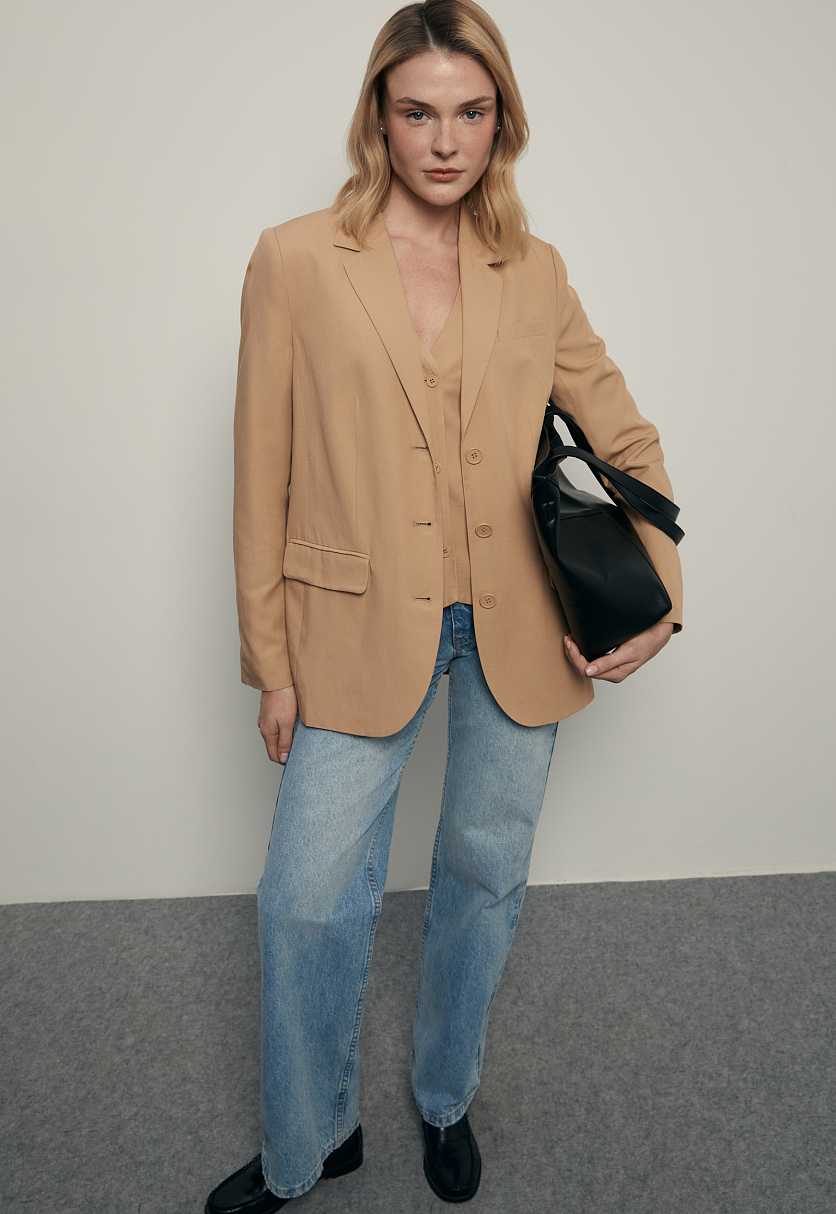 Однобортный жакет с добавлением льна Однобортный жакет с добавлением льна