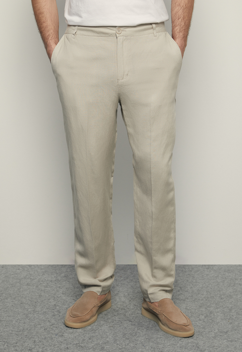 Брюки прямого кроя с добавлением льна