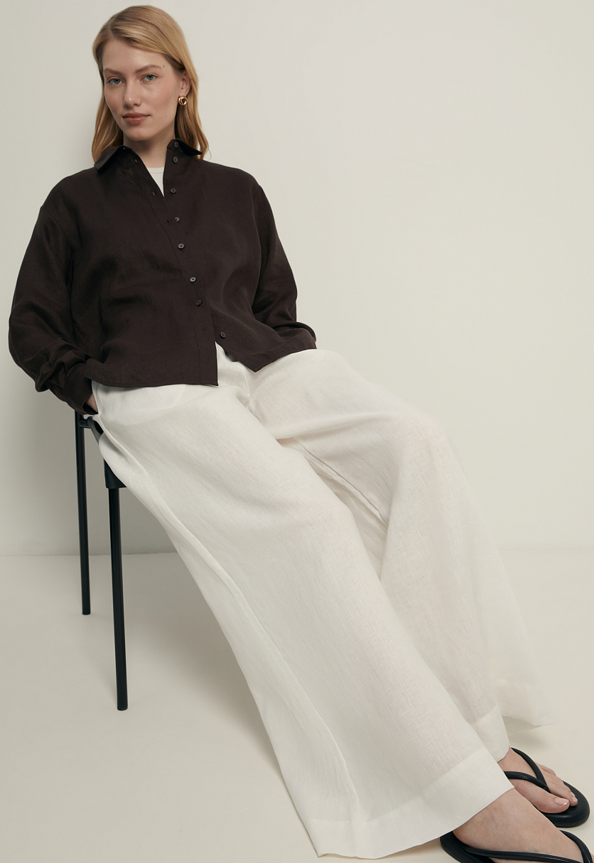 Брюки широкого кроя изо льна на резинке