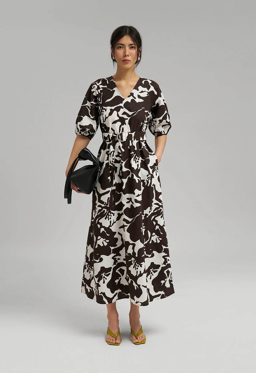 ゆいママ　MUSE oglinen Half PT Свободное платье макси с поясом, цвет 616 MC chocolate (арт