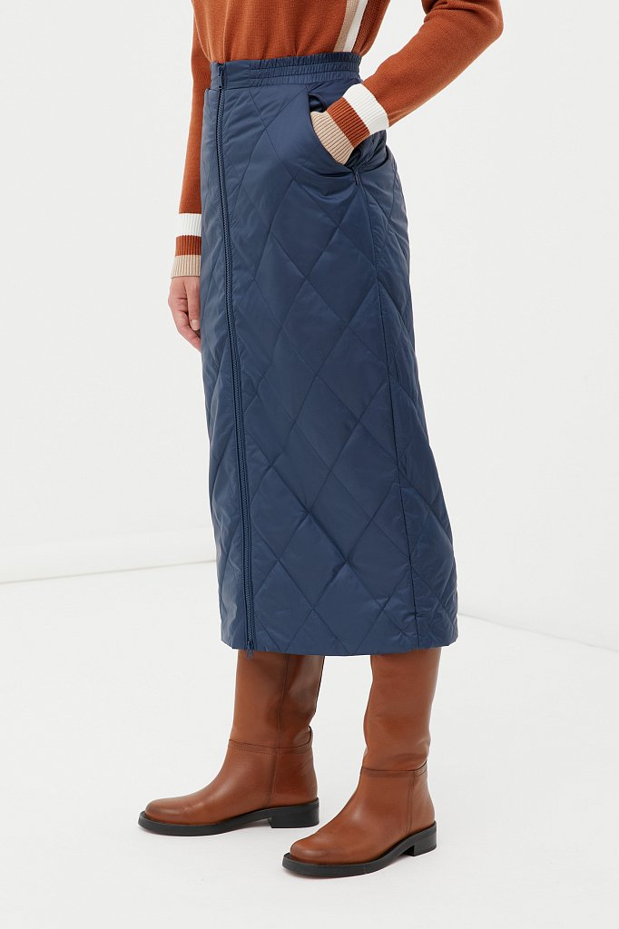 Утепленная стеганая юбка женская длины миди, Модель FWB110117, Фото №3