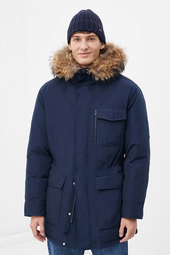Пуховое пальто мужское с мехом, Модель FWB21018, Фото №1