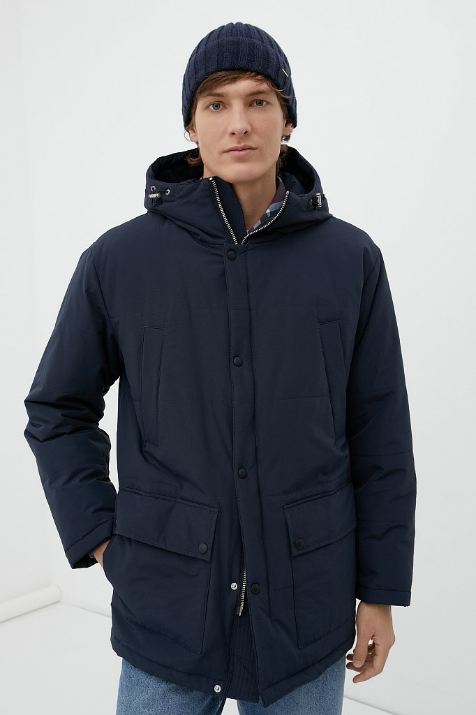 Утепленное полупальто мужское с капюшоном, Модель FWB21071, Фото №1