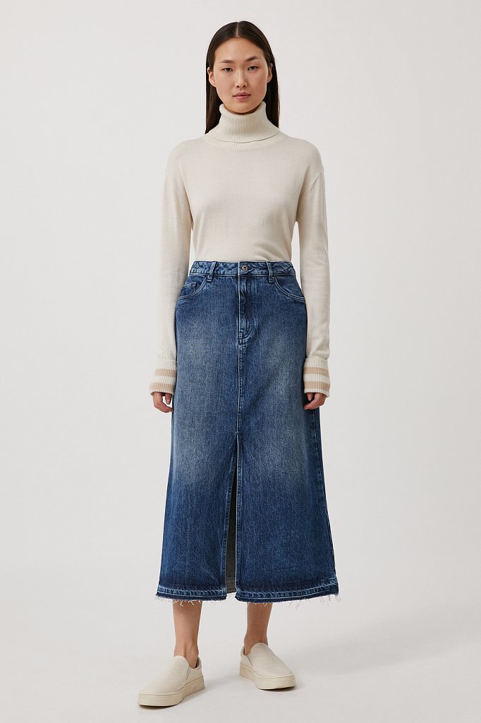 Джинсовая юбка женская миди с разрезом, Модель FWB55001, Фото №1