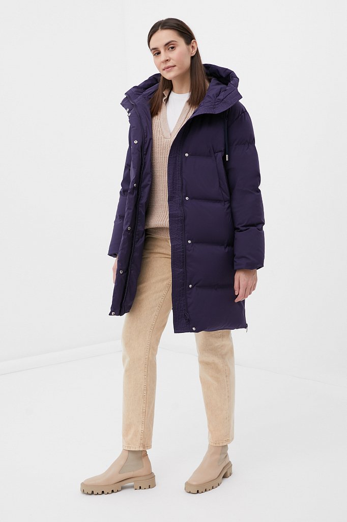 Пуховое пальто женское прямого кроя с капюшоном, Модель FWB110101, Фото №2