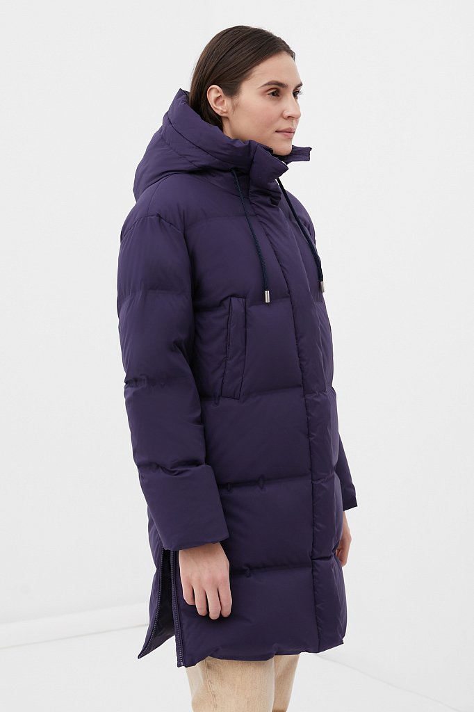 Пуховое пальто женское прямого кроя с капюшоном, Модель FWB110101, Фото №3