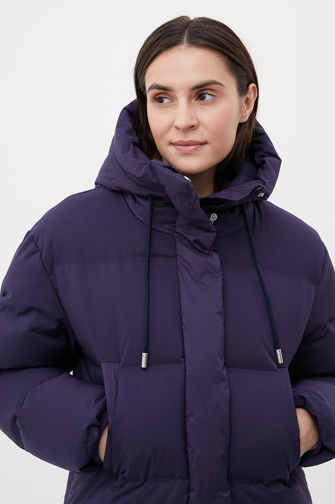 Пуховое пальто женское прямого кроя с капюшоном, Модель FWB110101, Фото №6