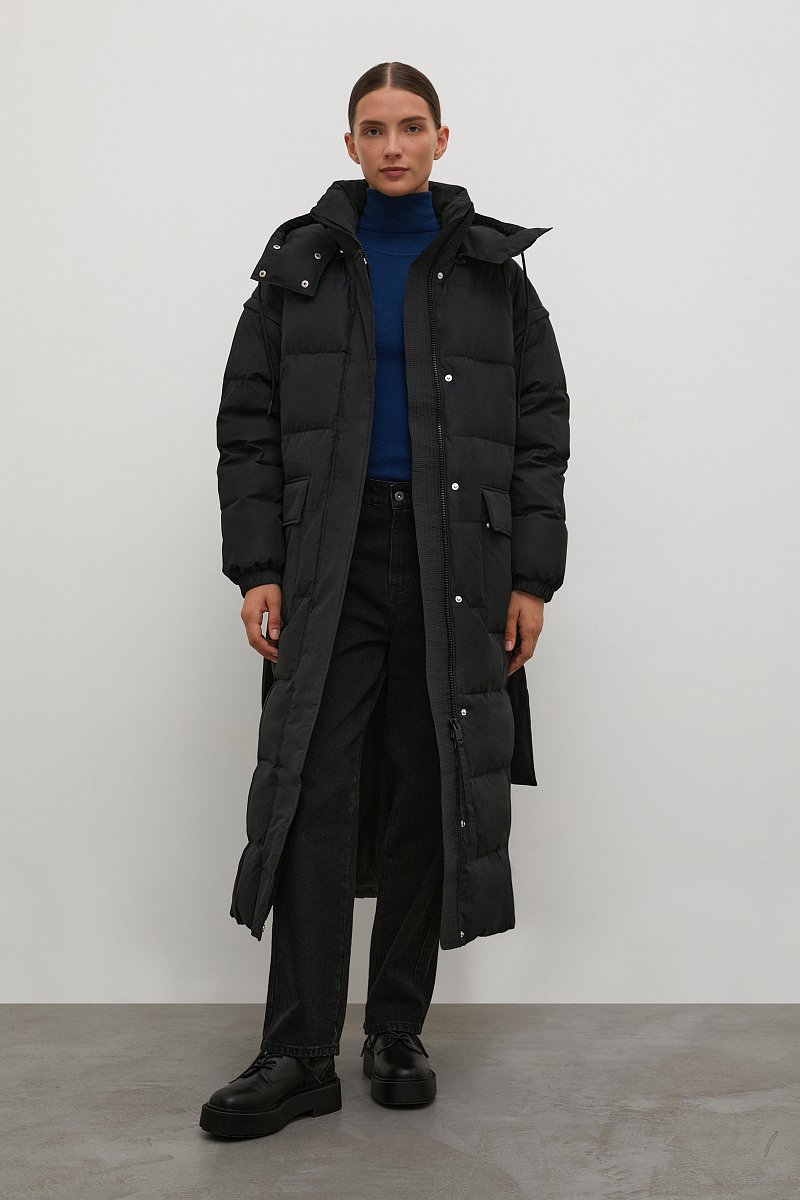 Пуховое пальто  с капюшоном, Модель FWB11006, Фото №1