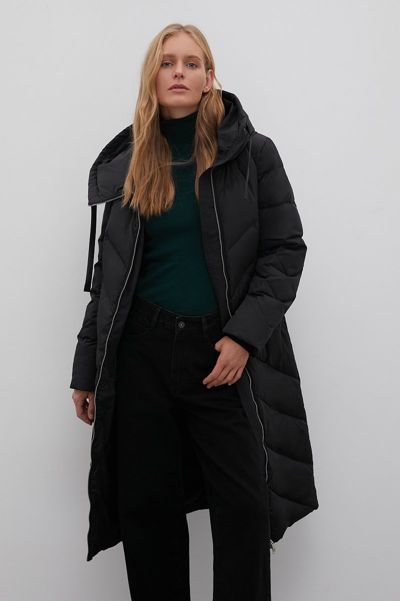 Пуховое пальто  с капюшоном, Модель FWB11009, Фото №1