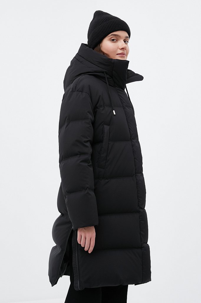 Пуховое пальто женское прямого кроя с капюшоном, Модель FWB110101, Фото №3