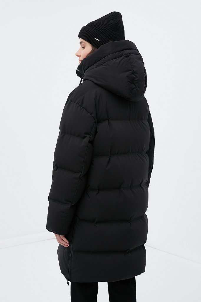 Пуховое пальто женское прямого кроя с капюшоном, Модель FWB110101, Фото №4