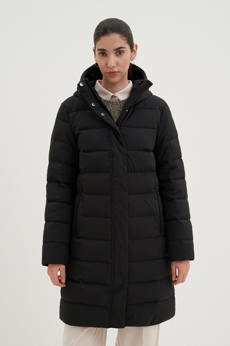 Пуховое пальто женское с капюшоном, Модель FWB110122, Фото №1