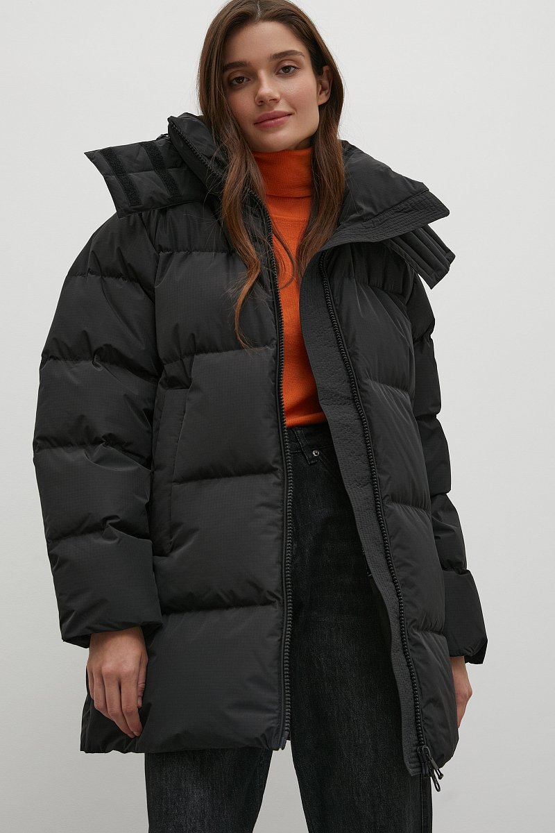 Стеганое пуховое пальто с капюшоном, Модель FWB110147, Фото №1