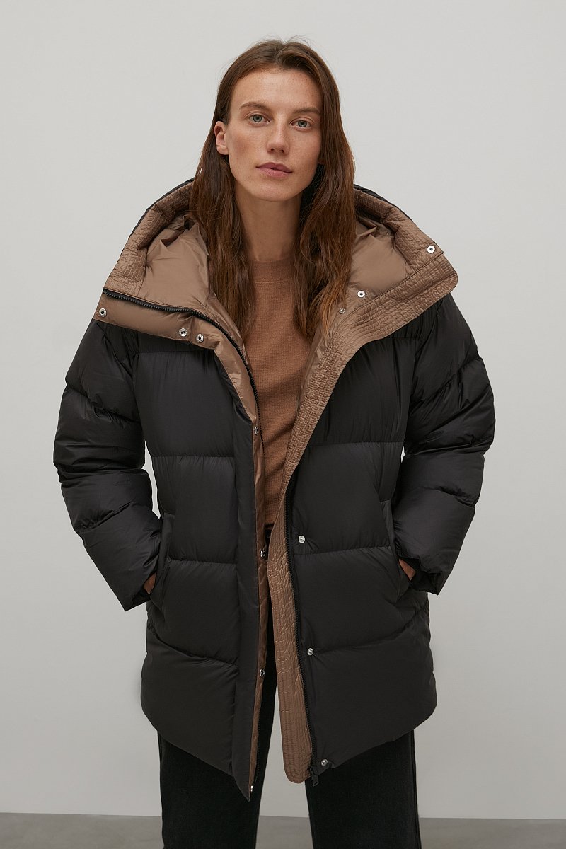 Стеганое пуховое пальто с капюшоном, Модель FWB11025, Фото №1