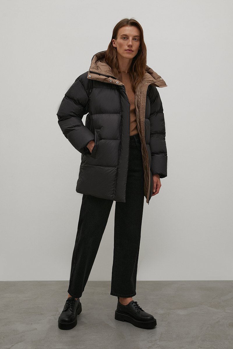Стеганое пуховое пальто с капюшоном, Модель FWB11025, Фото №2
