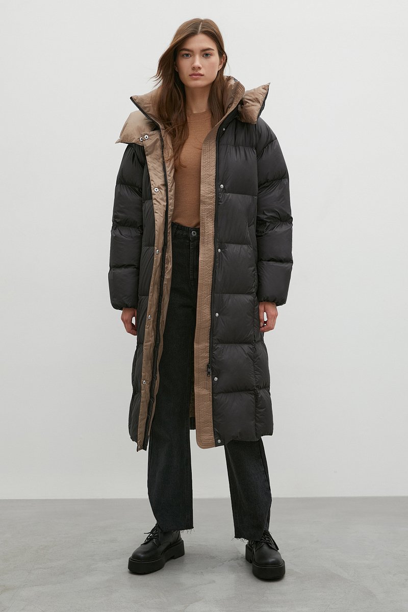 Стеганое пуховое пальто с капюшоном, Модель FWB11026, Фото №1