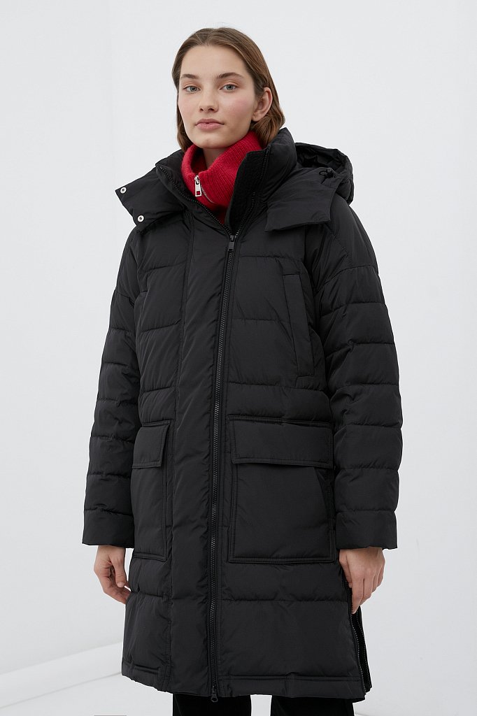 Утепленное пальто женское с капюшоном, Модель FWB11031, Фото №1