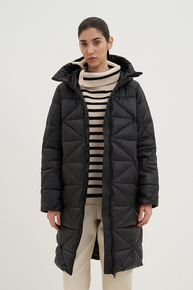 Стеганое утепленное пальто с капюшоном, Модель FWB11075, Фото №1