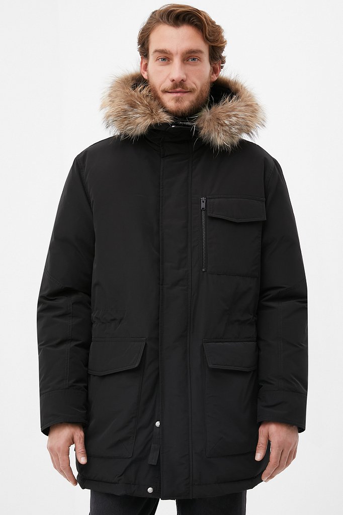 Пуховое пальто мужское с мехом, Модель FWB21018, Фото №1