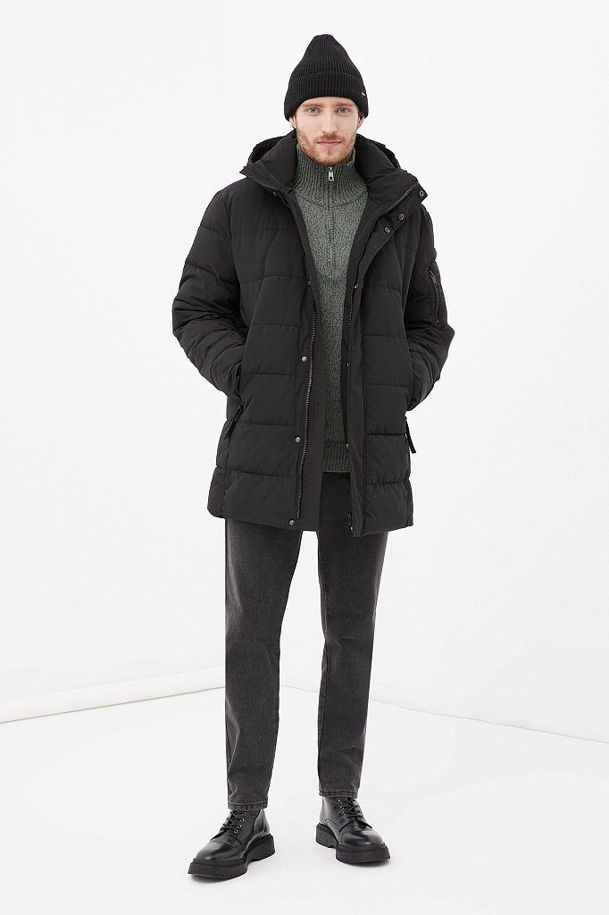 Утепленное полупальто мужское с капюшоном, Модель FWB21068, Фото №2