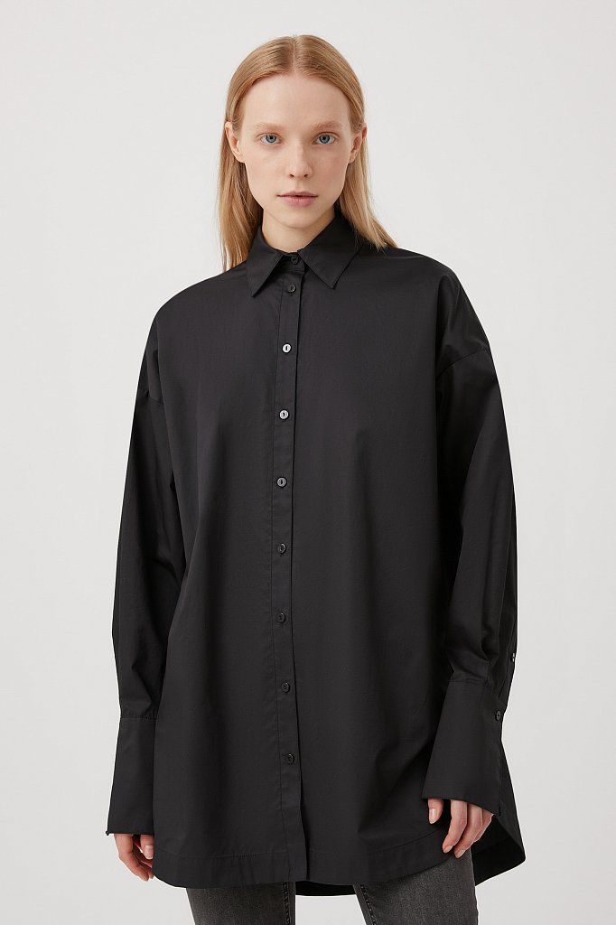 Удлиненная женская рубашка оверсайз с манжетами, Модель FWB51033, Фото №1