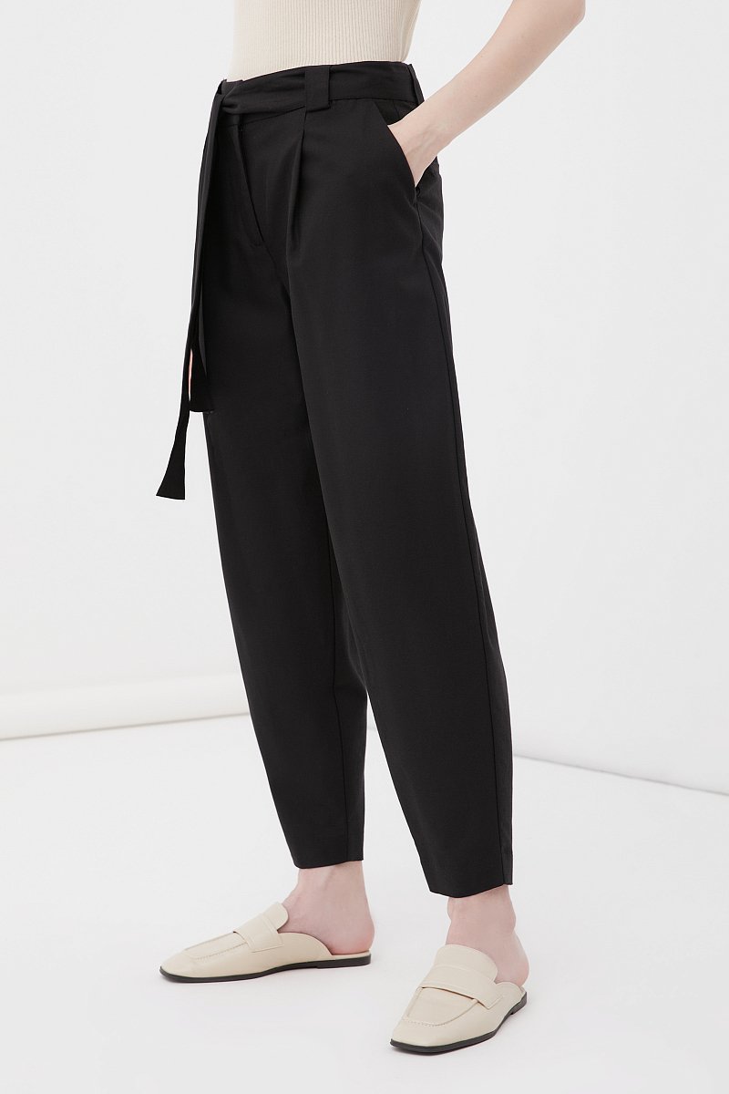 Свободные женские брюки с защипами и поясом, Модель FWB51035, Фото №3